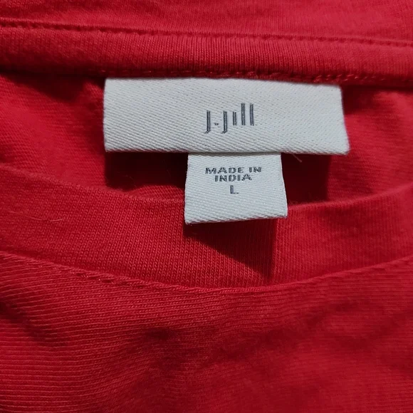 j jill top l blouse shirt women 3/4 Quarter Sleeve Pink Red Crewneck 100% Cotton - Picture 5 of 6